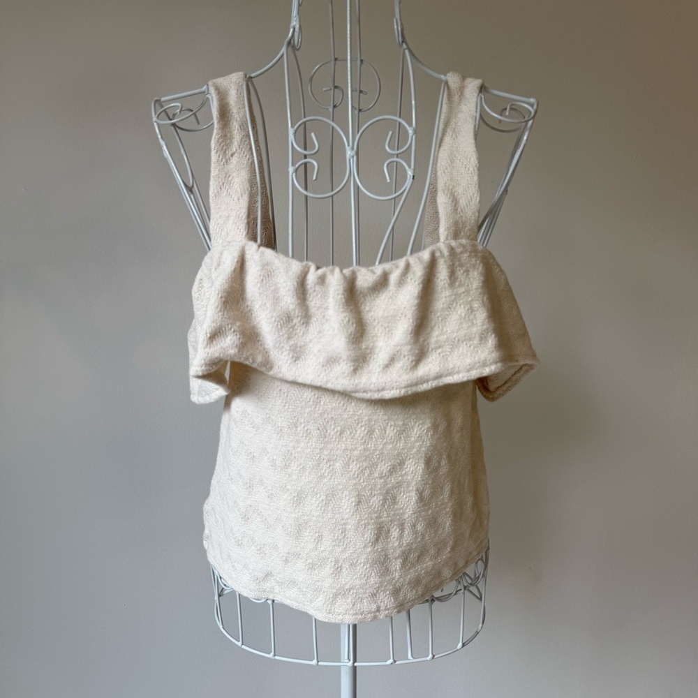 Madewell Textured Ruffle Knit Tank Top Ivory Beige 100% Cotton SZ S crochet